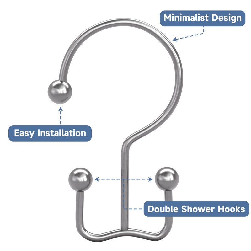 Titanker Shower Curtain Hooks Chrome, Minimalist Simple Double Glide Shower Curtain Rings, Rust Proof Metal Shower Hooks Rings for Bathroom Shower Rods Curtains, Set of 12 Hooks - Image 5